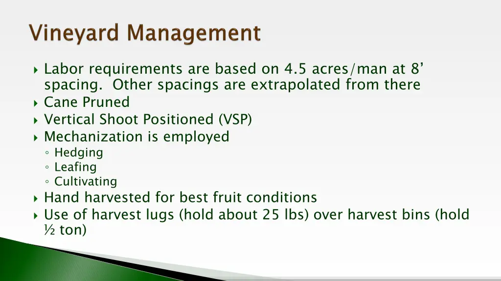 labor requirements are based on 4 5 acres