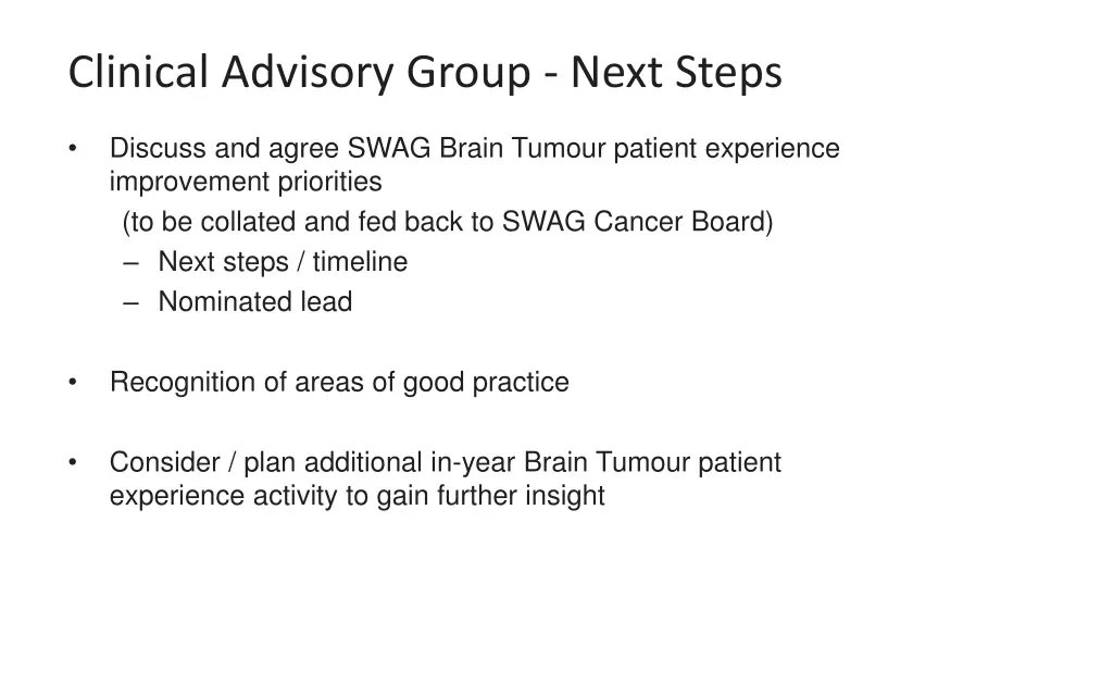 clinical advisory group next steps