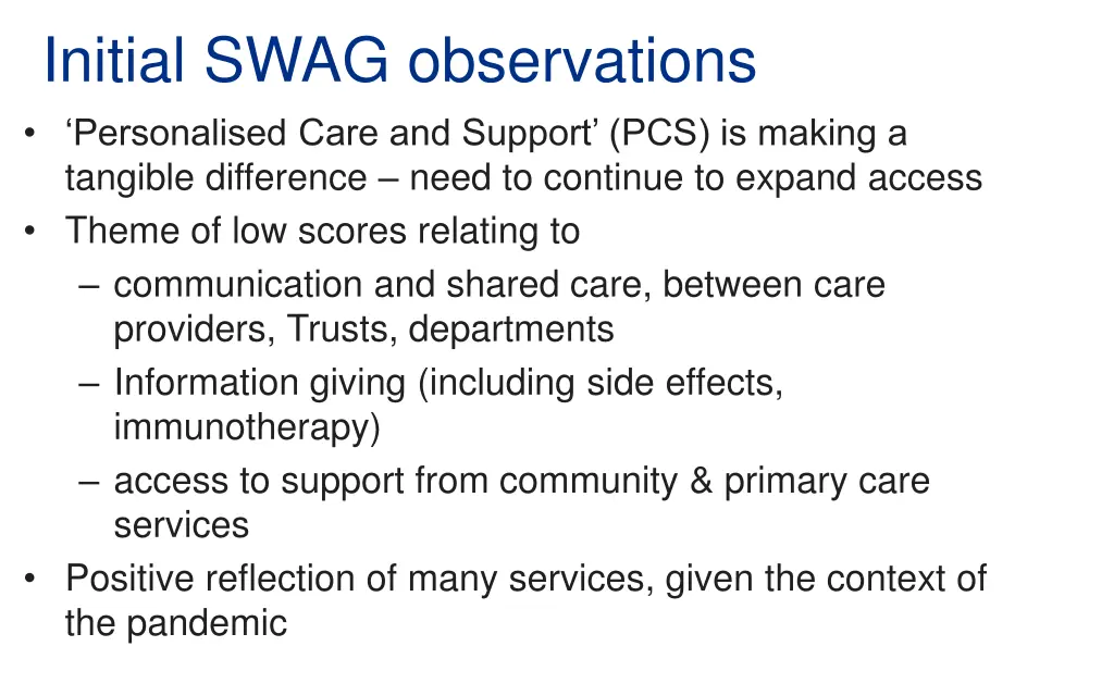 initial swag observations personalised care