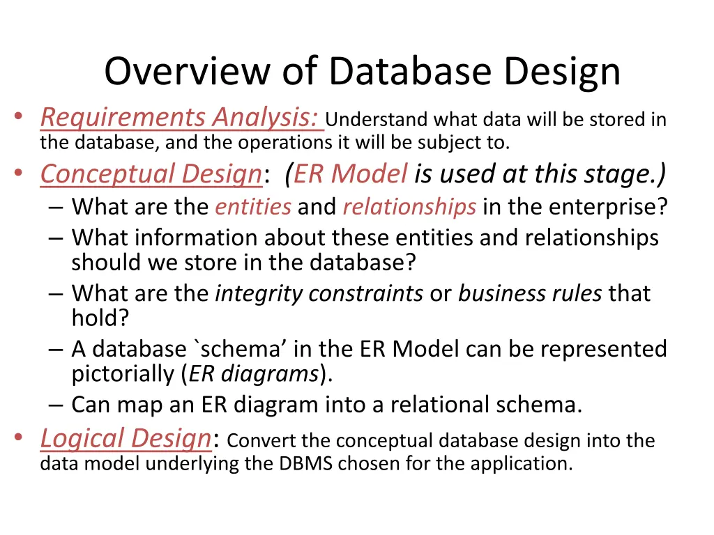 overview of database design requirements analysis