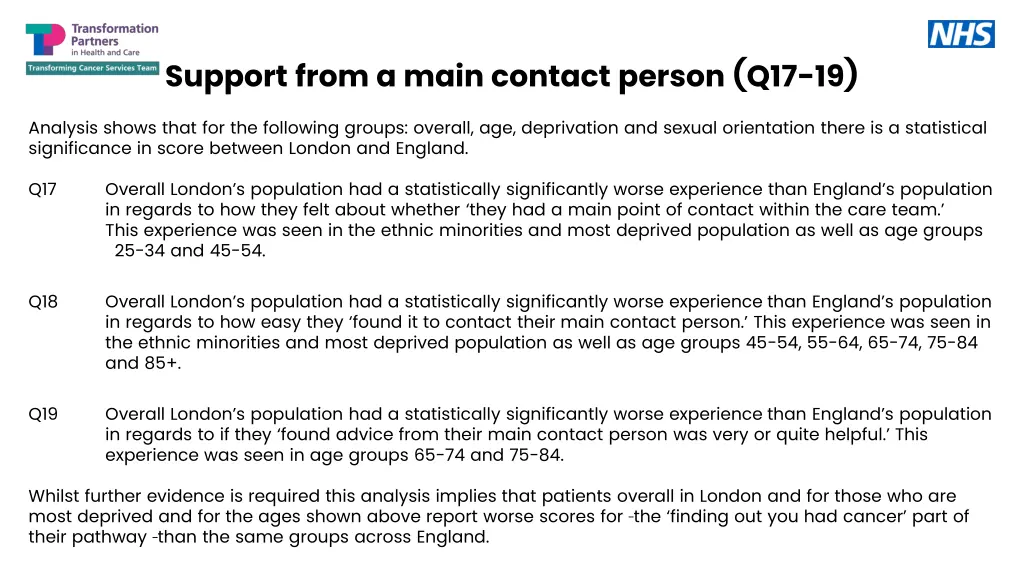 support from a main contact person q17 19