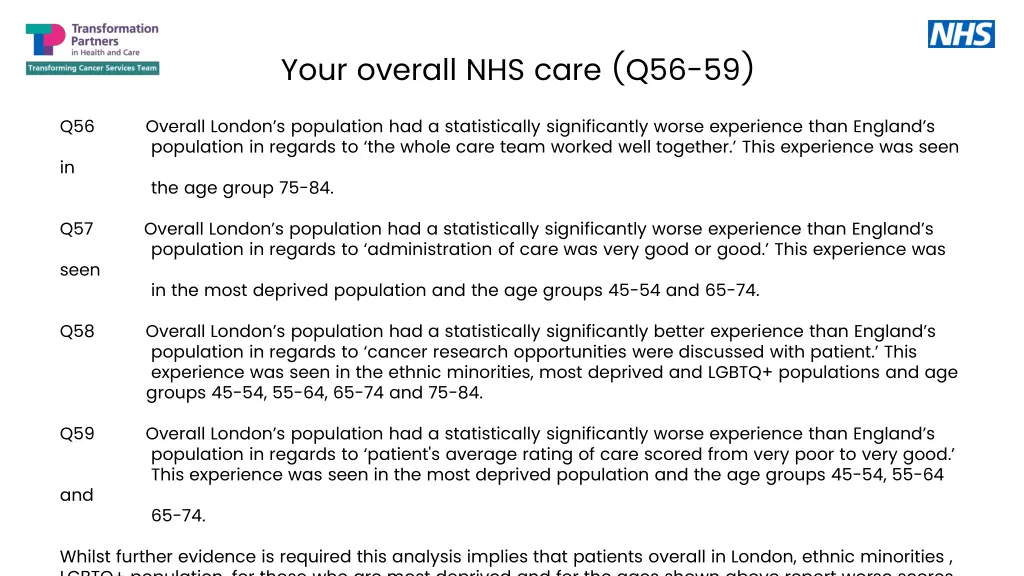 your overall nhs care q56 59