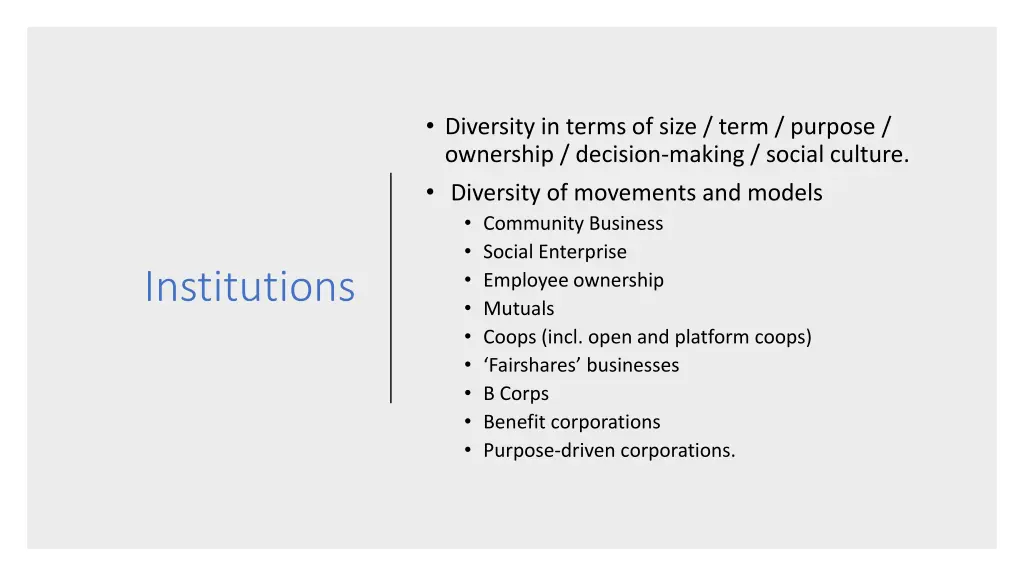 diversity in terms of size term purpose ownership