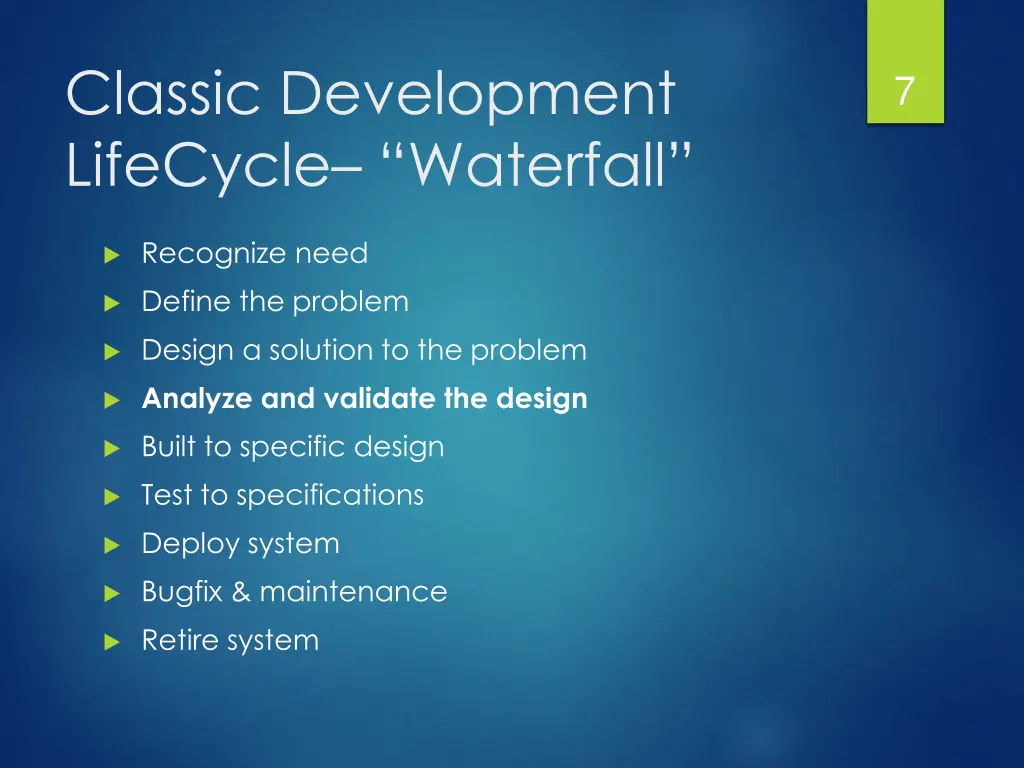 classic development lifecycle waterfall