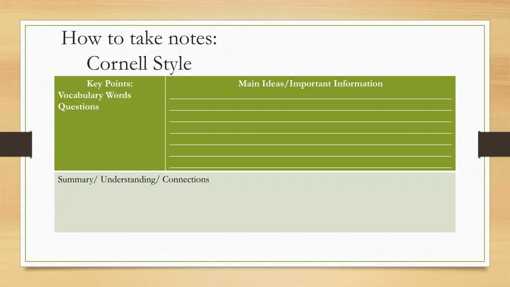 how to take notes cornell style key points