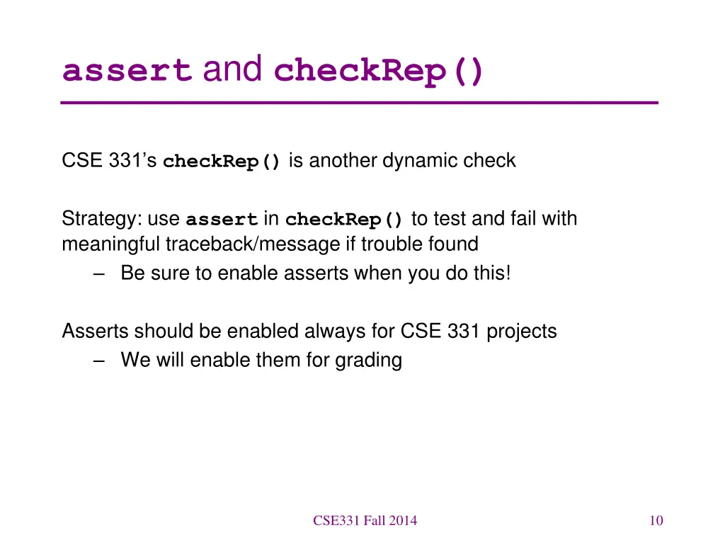 assert and checkrep