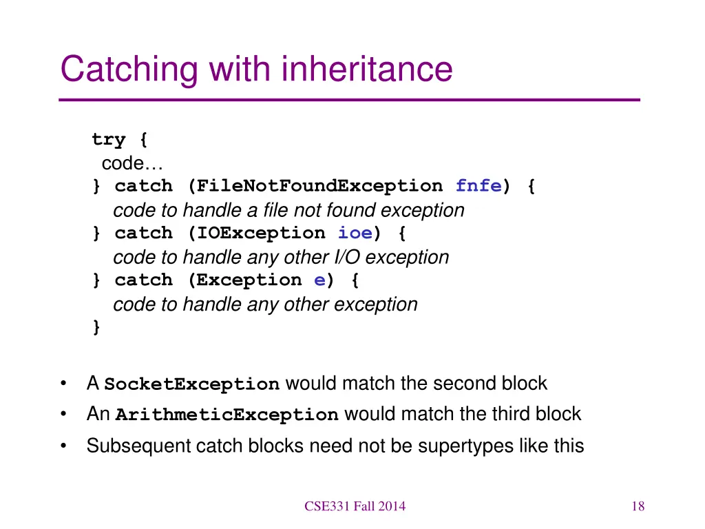 catching with inheritance