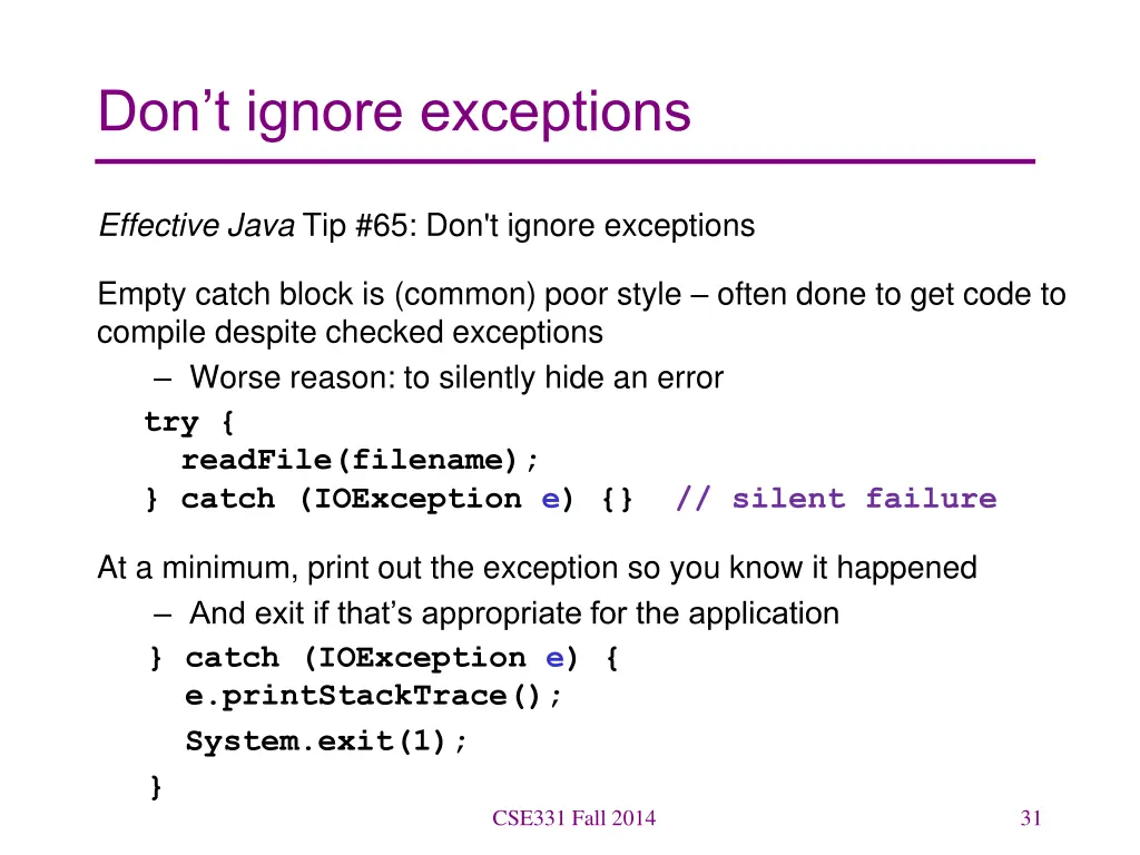 don t ignore exceptions