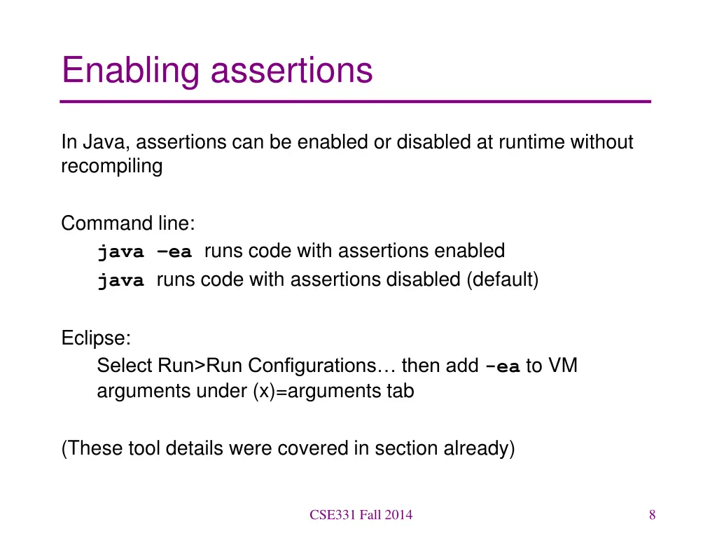 enabling assertions