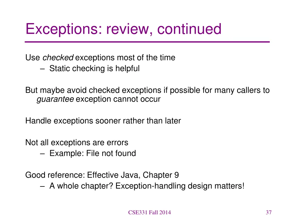 exceptions review continued