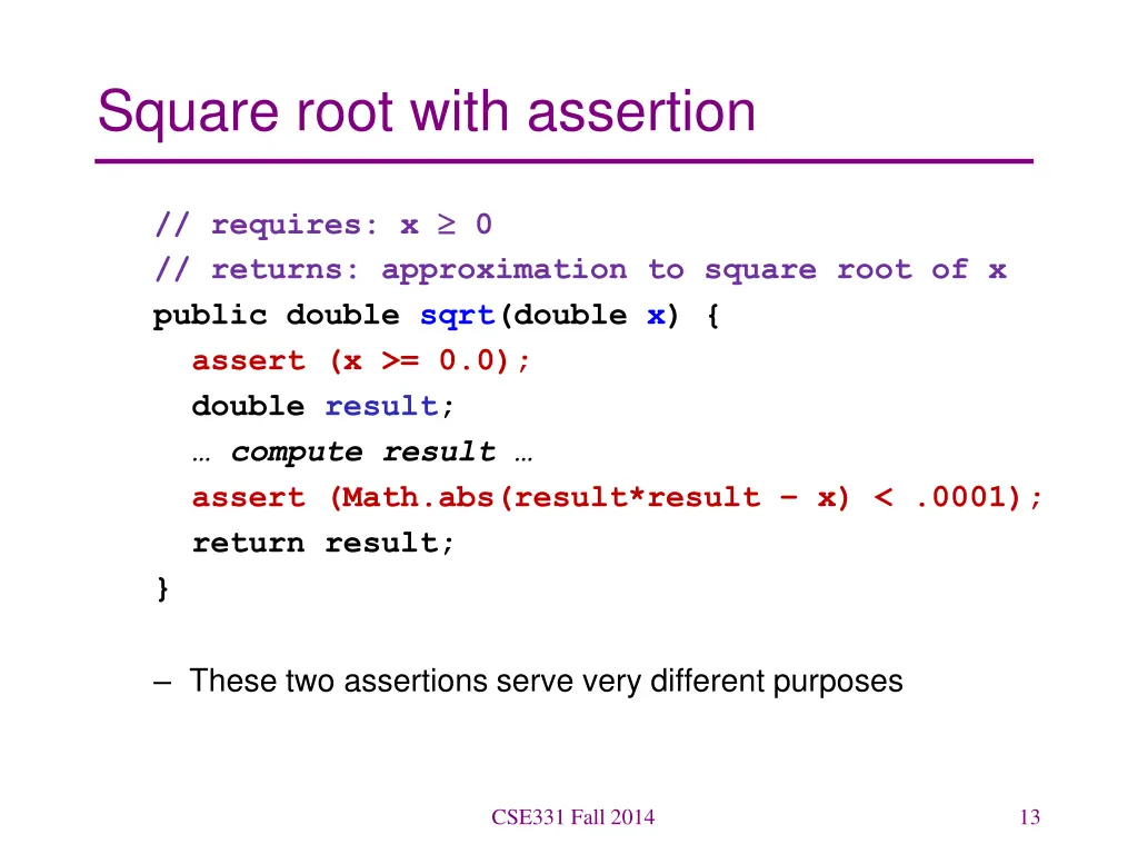 square root with assertion