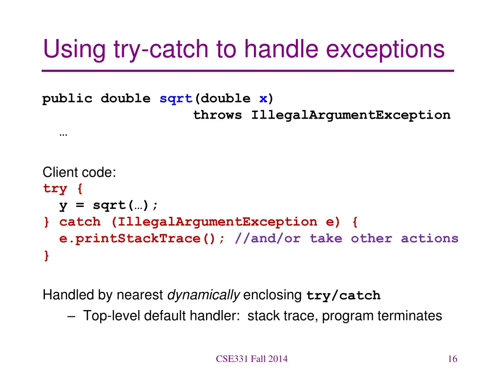 using try catch to handle exceptions