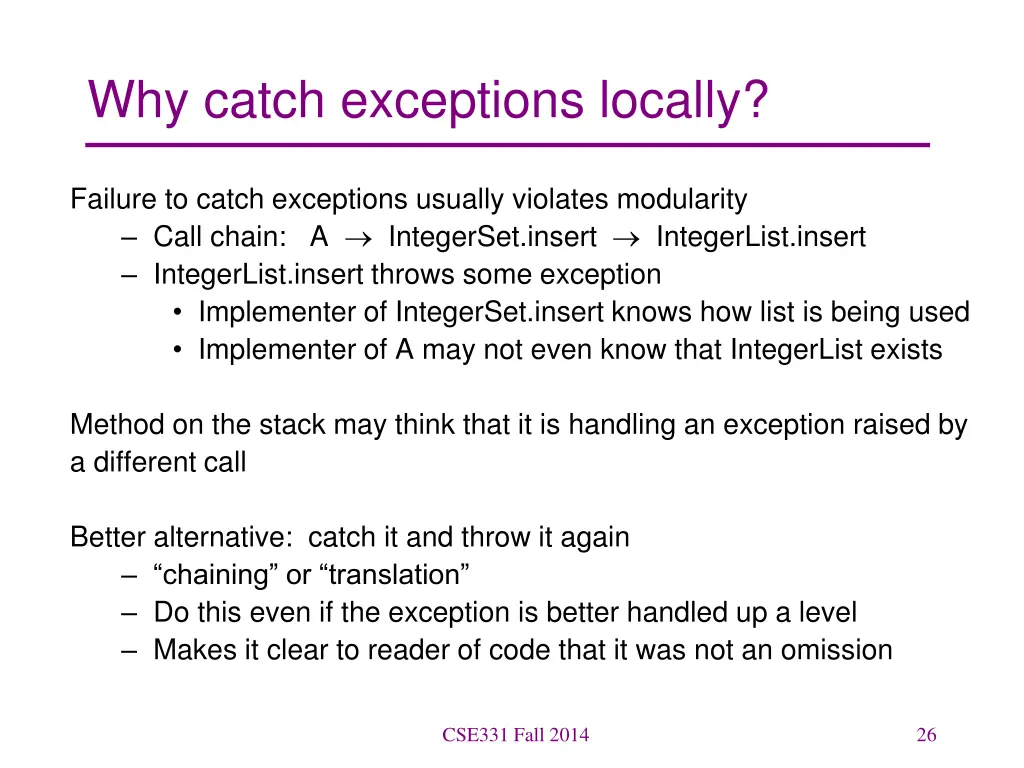 why catch exceptions locally