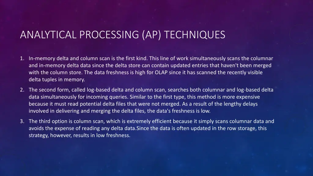 analytical processing ap techniques