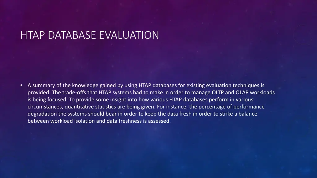 htap database evaluation