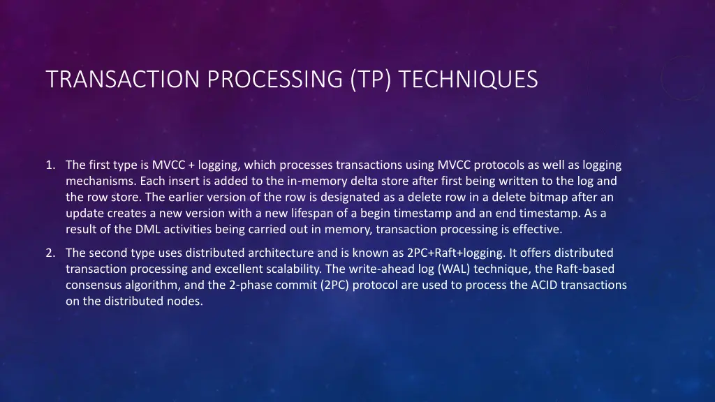 transaction processing tp techniques