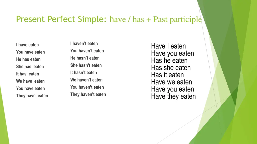 present perfect simple h ave has past participle