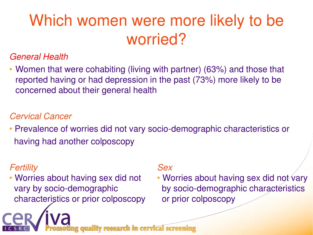 which women were more likely to be worried