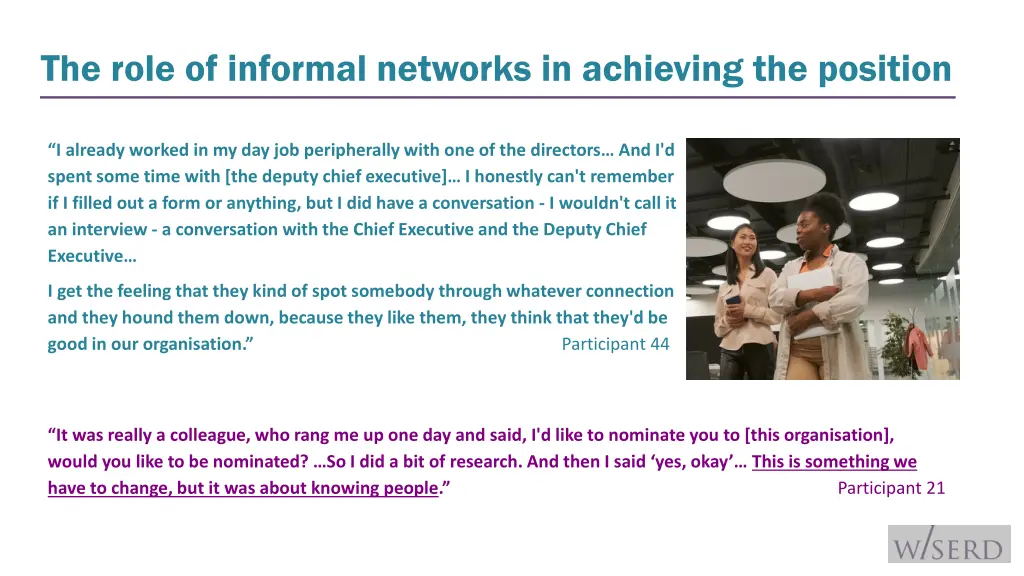 the role of informal networks in achieving