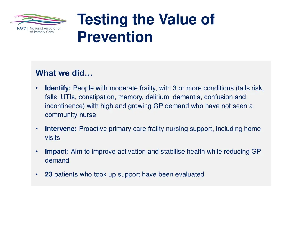 testing the value of prevention 1