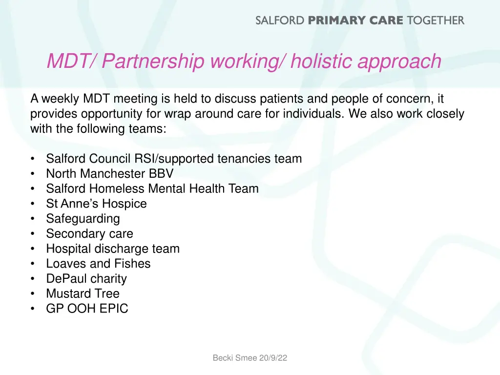 mdt partnership working holistic approach