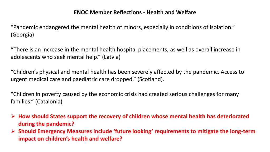 enoc member reflections health and welfare