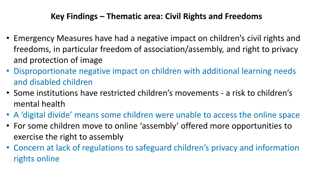 key findings thematic area civil rights