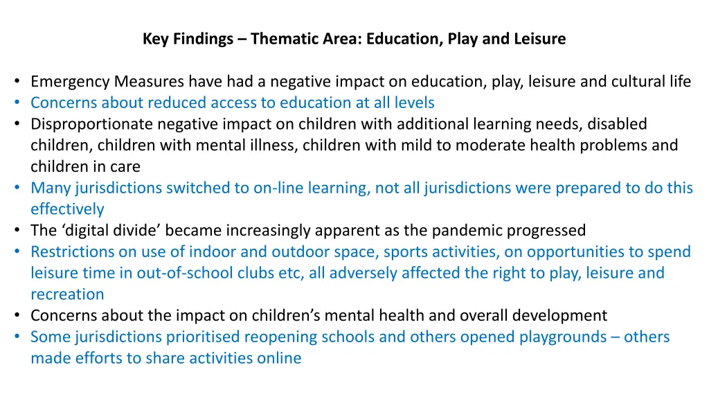 key findings thematic area education play