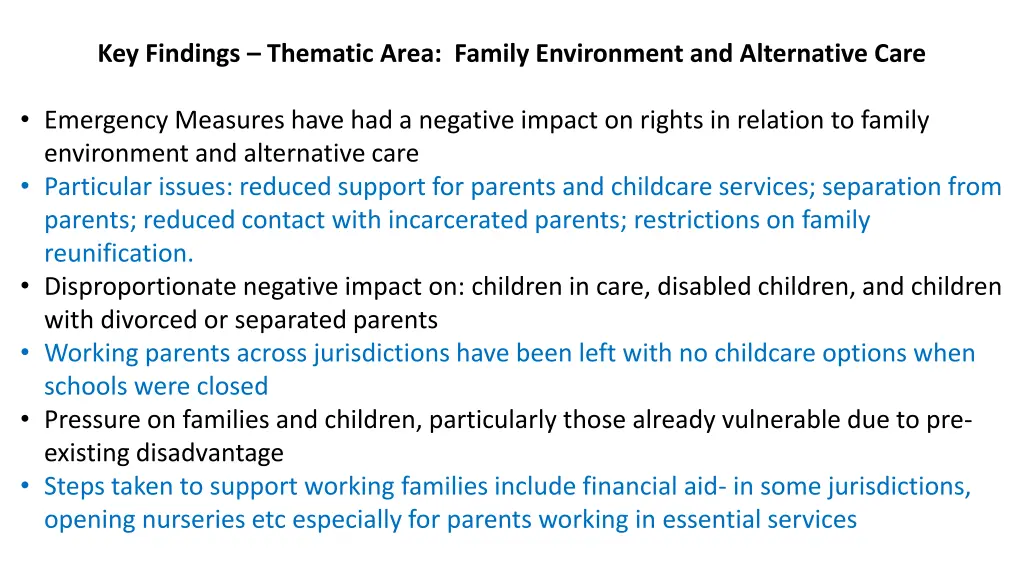 key findings thematic area family environment