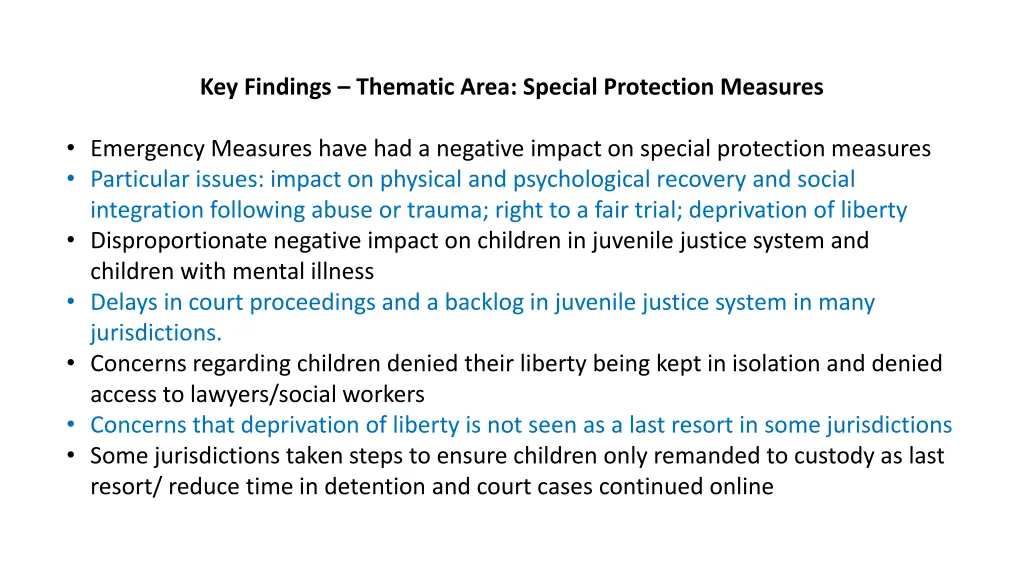 key findings thematic area special protection