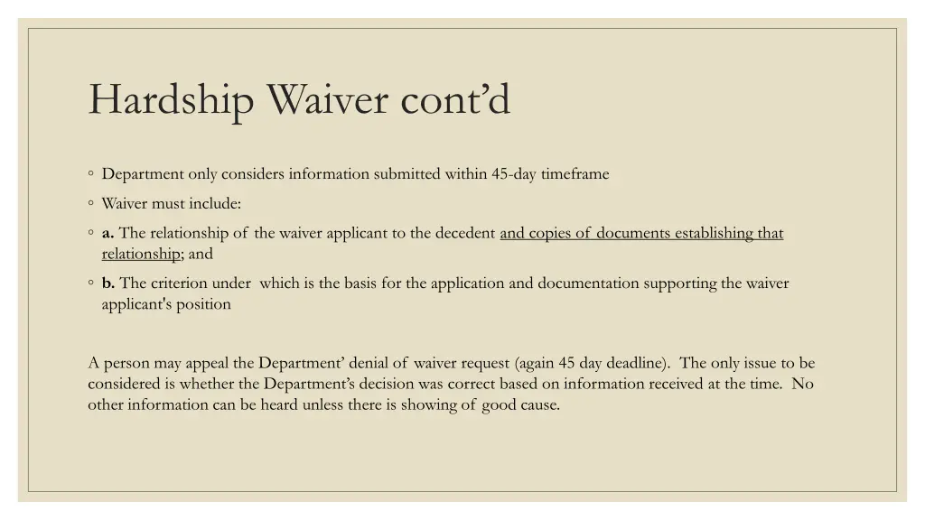 hardship waiver cont d