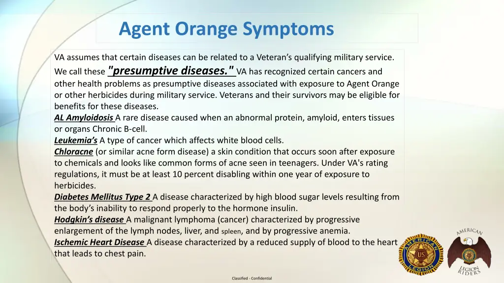 agent orange symptoms