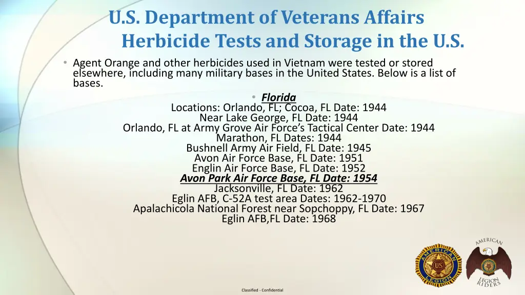 u s department of veterans affairs herbicide