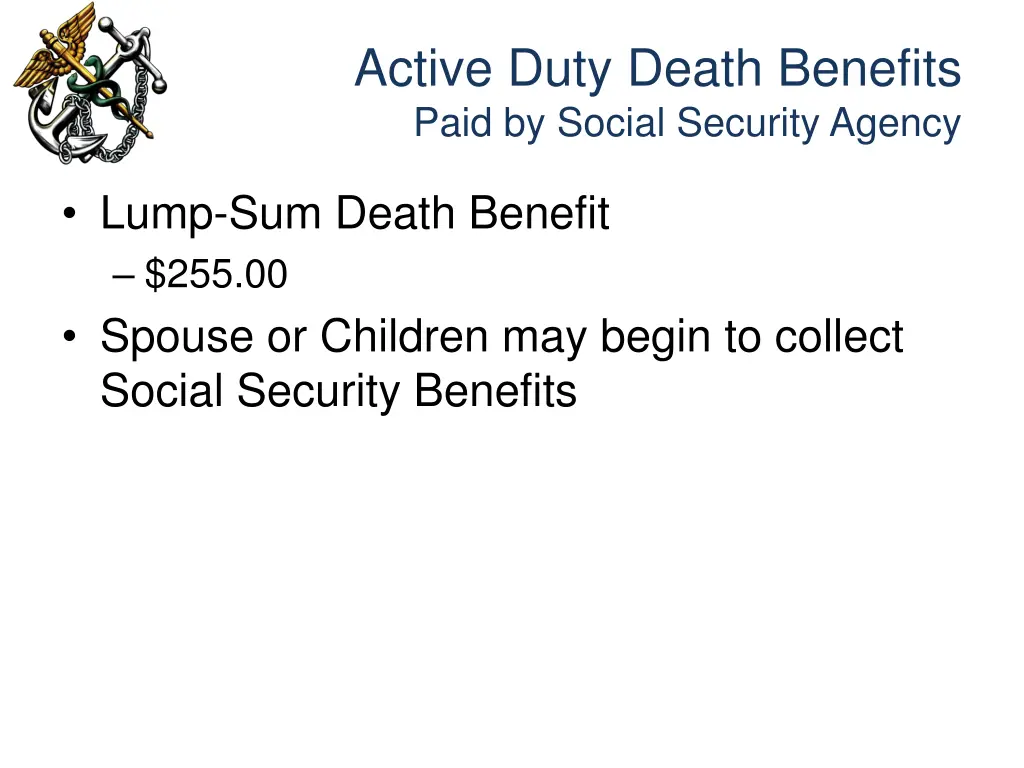 active duty death benefits paid by social