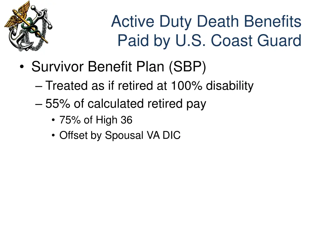 active duty death benefits paid by u s coast guard