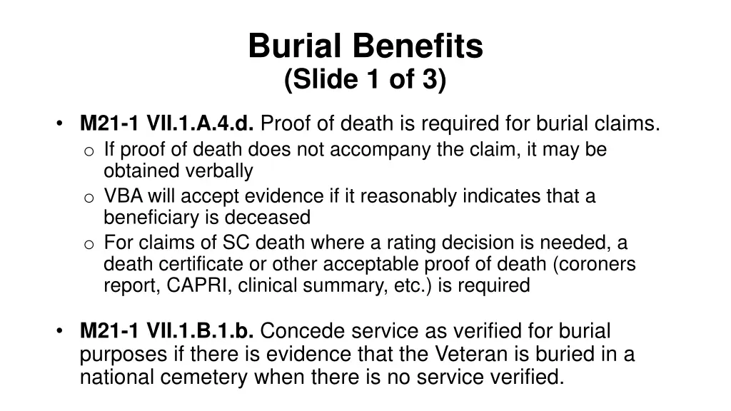 burial benefits slide 1 of 3