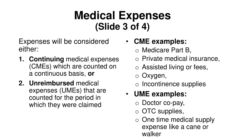 medical expenses slide 3 of 4