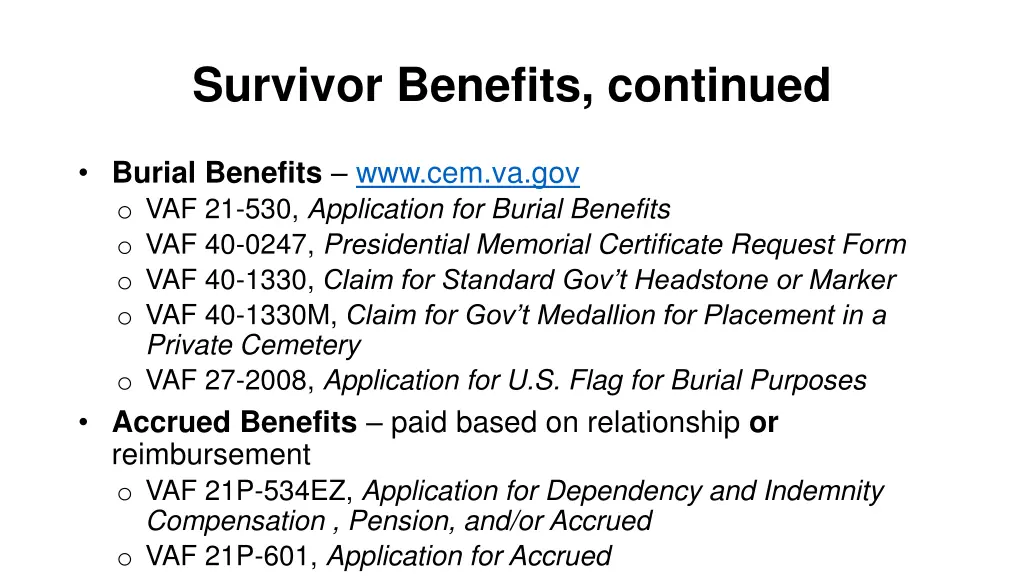 survivor benefits continued