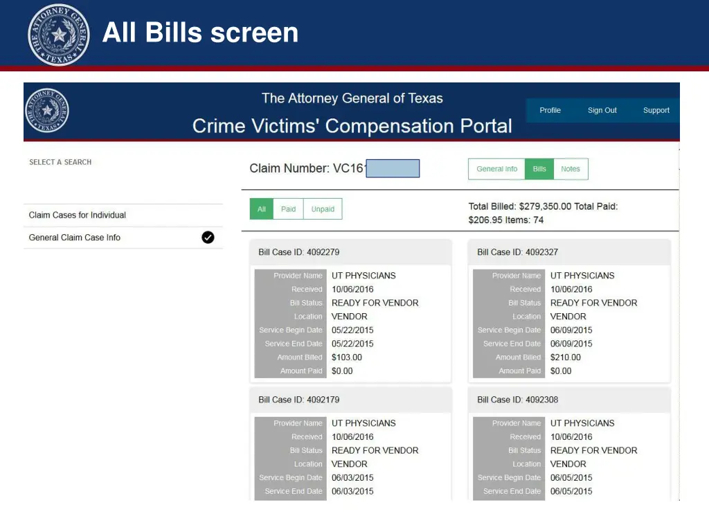 all bills screen