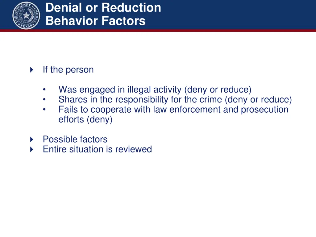 denial or reduction behavior factors