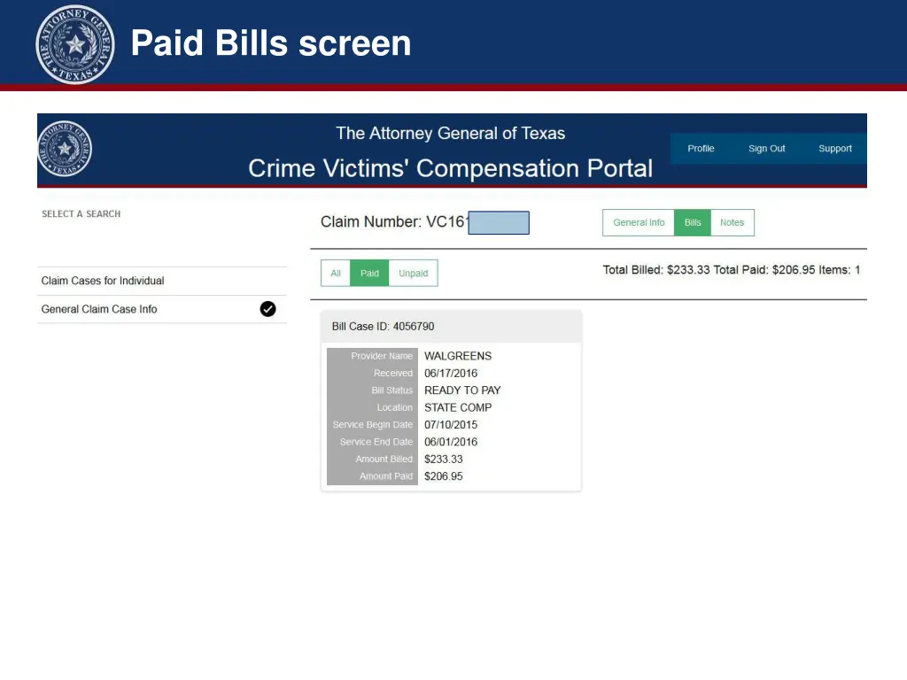 paid bills screen