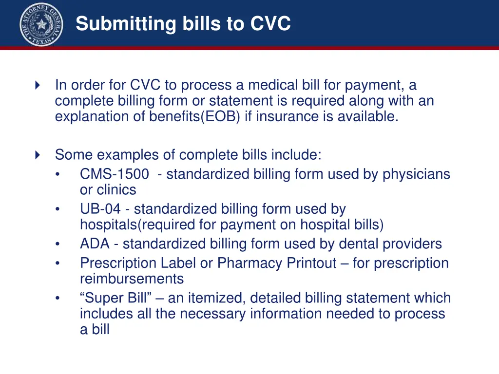 submitting bills to cvc