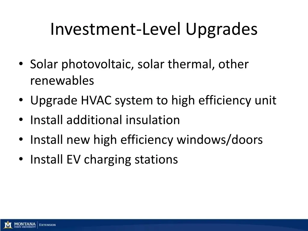 investment level upgrades