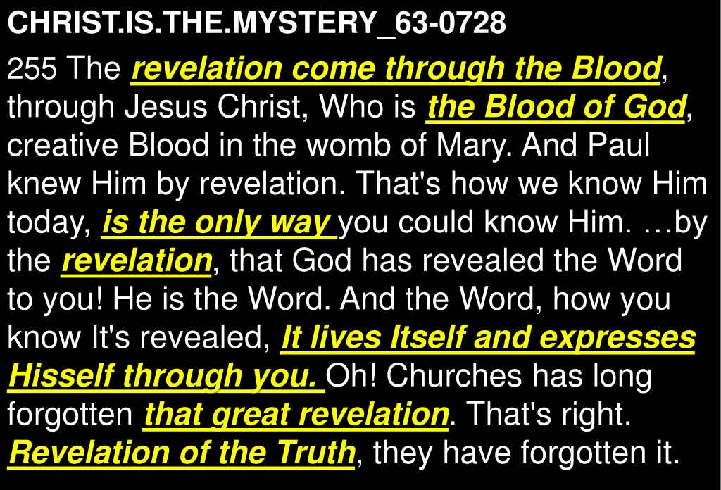 christ is the mystery 63 0728 255 the revelation