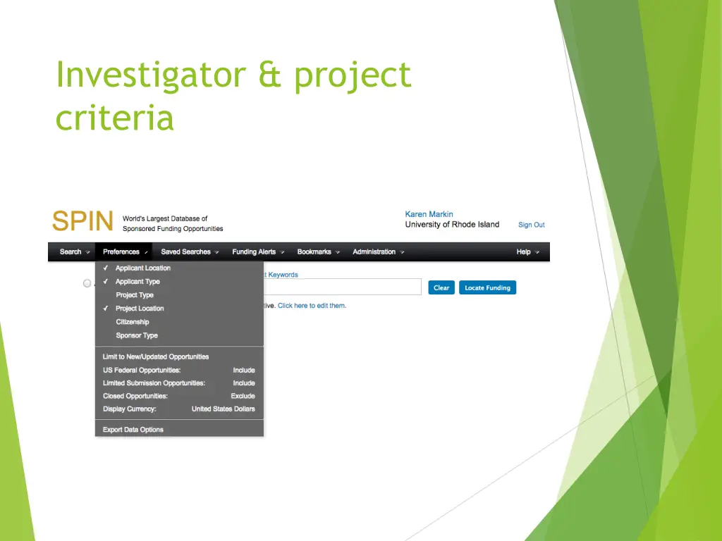 investigator project criteria