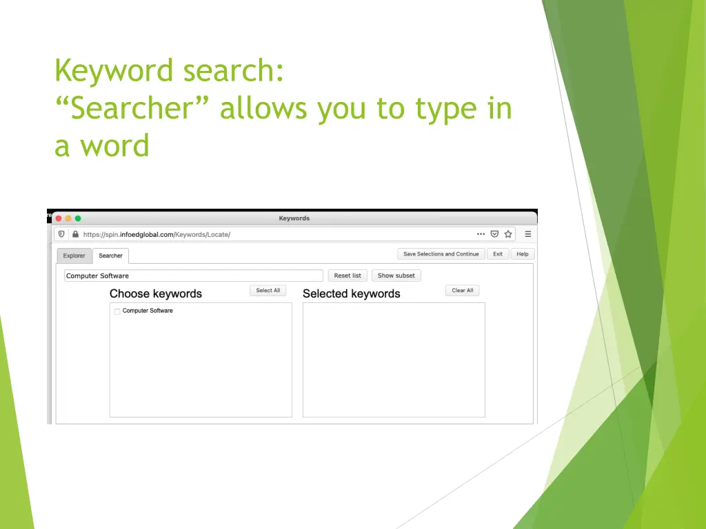 keyword search searcher allows you to type