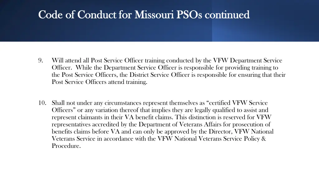 code of conduct for missouri psos continued code 2