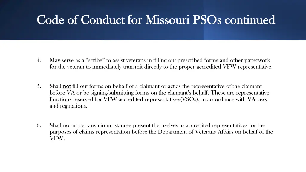 code of conduct for missouri psos continued code