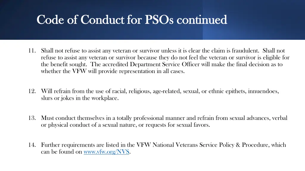 code of conduct for psos continued code