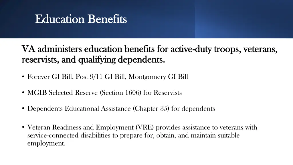 education benefits education benefits